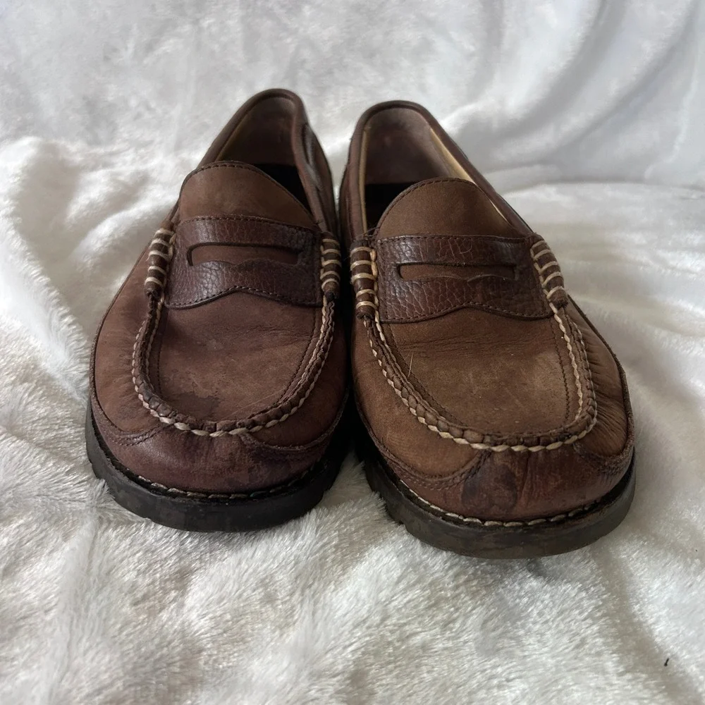 L.L. Bean Penny Loafers Mens 8.5 D Brown Leather Lug Sole Preppy Classic